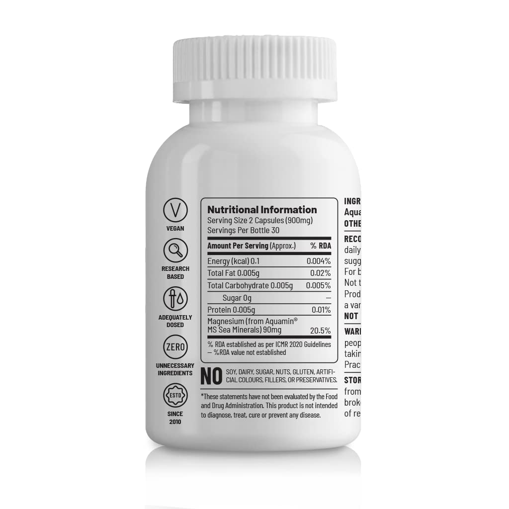 Zephivo Unived Marine Magnesium, Natural Aquamin Magnesium from Sea Water, Supports Enzyme Function & Energy Production, 60 Vegan Capsules