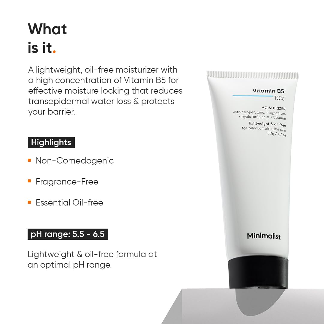 Minimalist Dehydrated Skin Moisturizer with 10% Vitamin B5 for Oily & Acne-Prone Skin | Oil-Free Hydration & Lightweight Gel Formula for Damaged Barrier Repair | Fast-Absorbing & Non-Sticky Lightweight Winter Cream | 50 grams