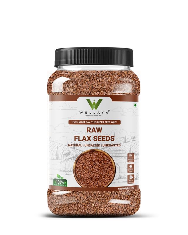 WELLAYA Flax Seeds - Alsi Seeds | Rich Protein Healthy Raw Seeds for Eating | Source of Iron & Dietary Fibre | Vegan Superfood for Wellness
