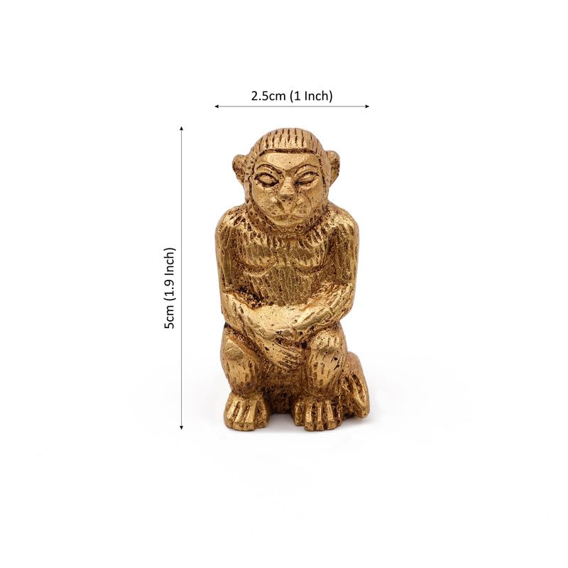 Brass Animal Monkey Statue Handcrafted Decorative Showpiece Idol for Home, Office Dcor (Size : 5cm Height | Weight : 119gm Approxe)