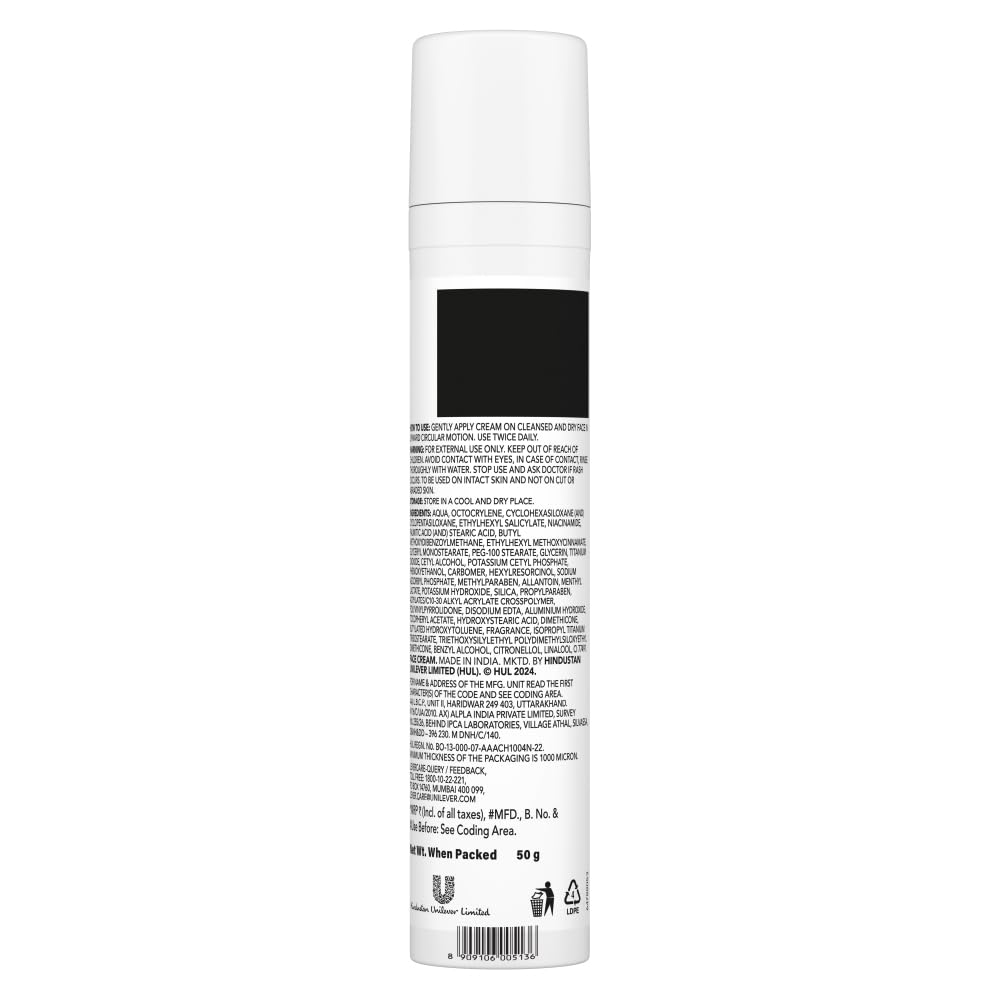 White cylindrical container with black text on a white background