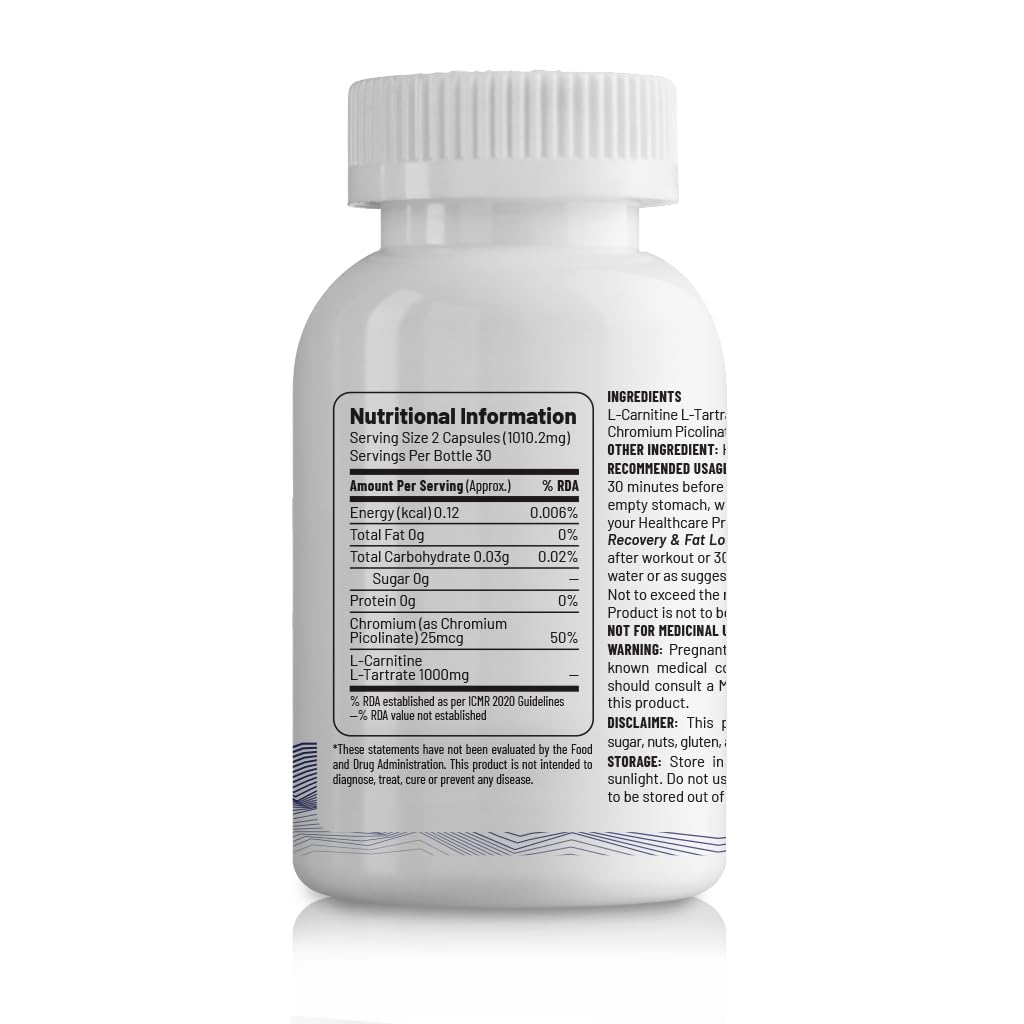 Zephivo Unived L-Carnitine L-Tartrate 1000mg, Supports use of Fat for Energy, 60 Vegan Caps