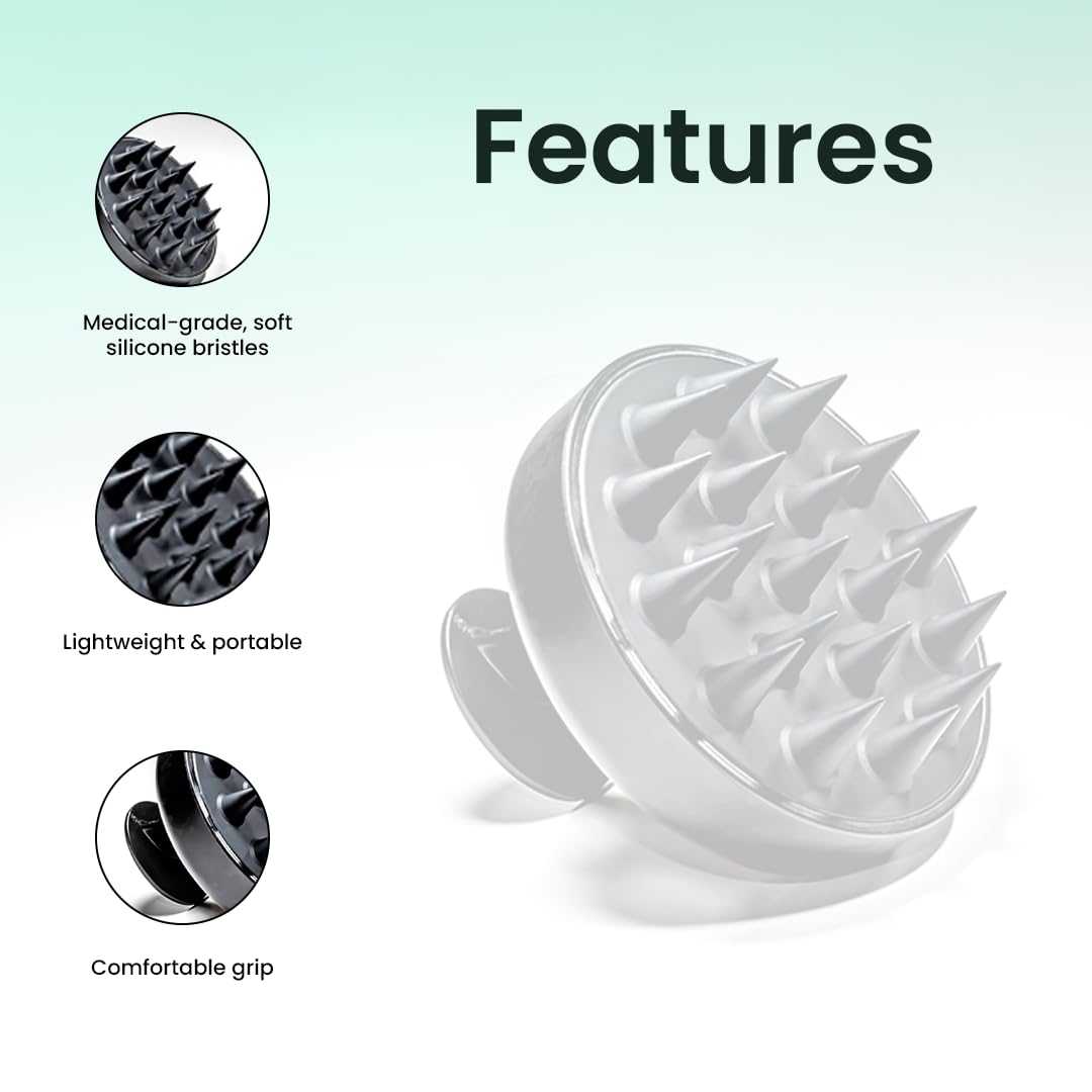 mars by GHC No Battery Required Scalp Head Massager With Soft Silicone Bristles | Lightweight | Comfortable Grip | Enhances Blood Circulation To Scalp, Black