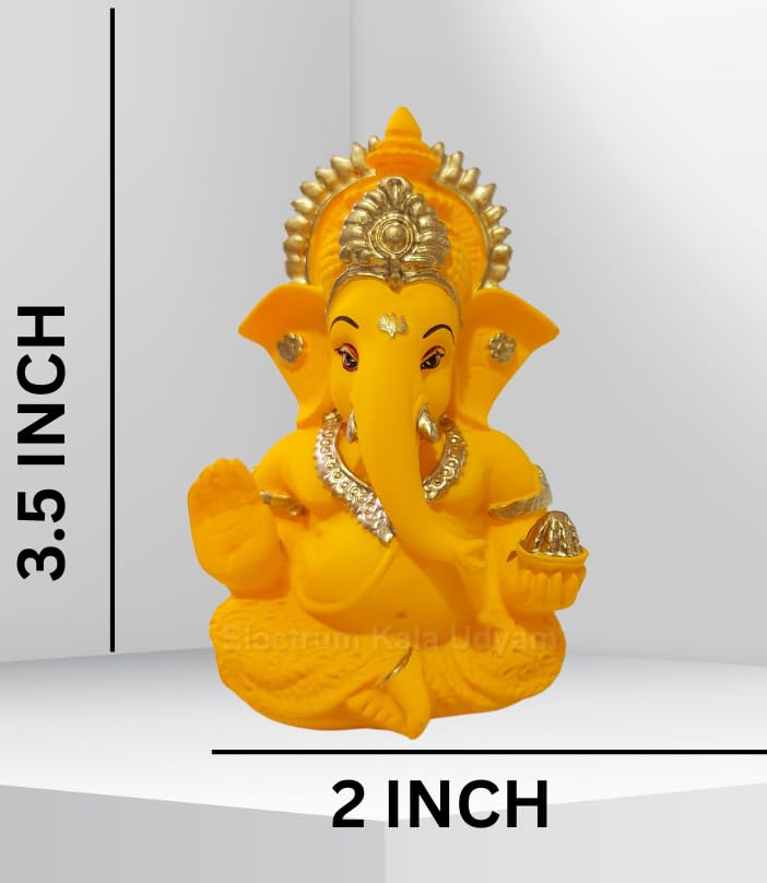 Handcrafted Poly Resin Ganesha Statue with Base - Perfect for Car Dashboard, Office Desk, Shelves, and Home Decor - Ideal Housewarming Gift! (MUKUTMANGOTERRACOTTA)
