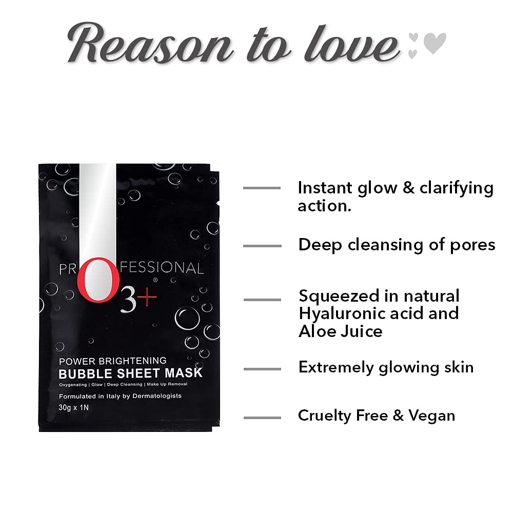 O3+ Power Brightening Bubble Sheet Mask for Deep cleansing and glowing skin (60gm ,Pack of 2)