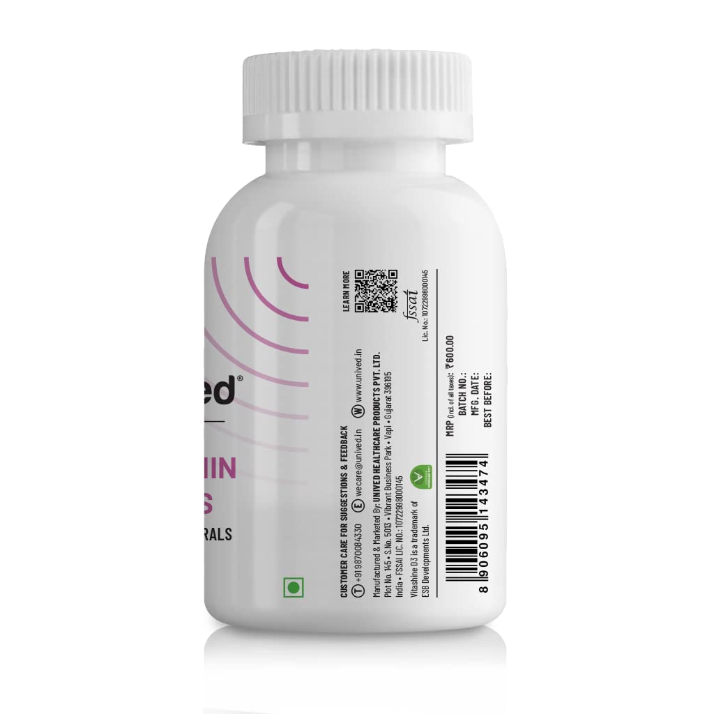 Zephivo Unived Basics Multivitamin & Minerals For Women, 100% Rda Of All Vitamins With Algae Calcium & Plant-Based Vitamin D3 Plus Important Minerals, Complete Formulation For Health & Wellbeing - Capsule
