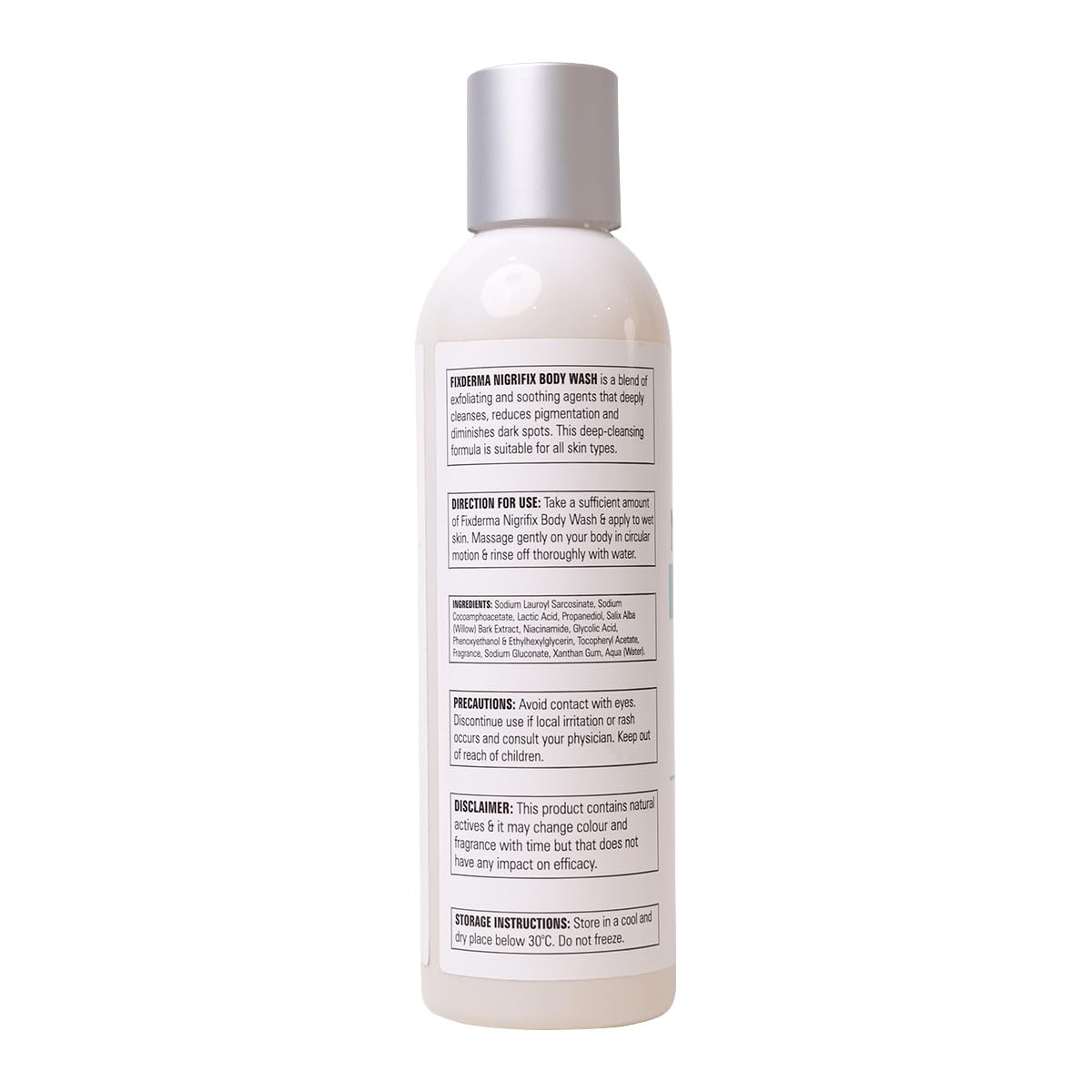 Fixderma Nigrifix Exfoliating Body Wash with 5% Actives (Lactic Acid, Glycolic Acid, Niacinamide Acid & Vitamin E) | Gentle Exfoliating Shower Gel | Improves Skin Tone | Body Wash Shower Gel - 200ml