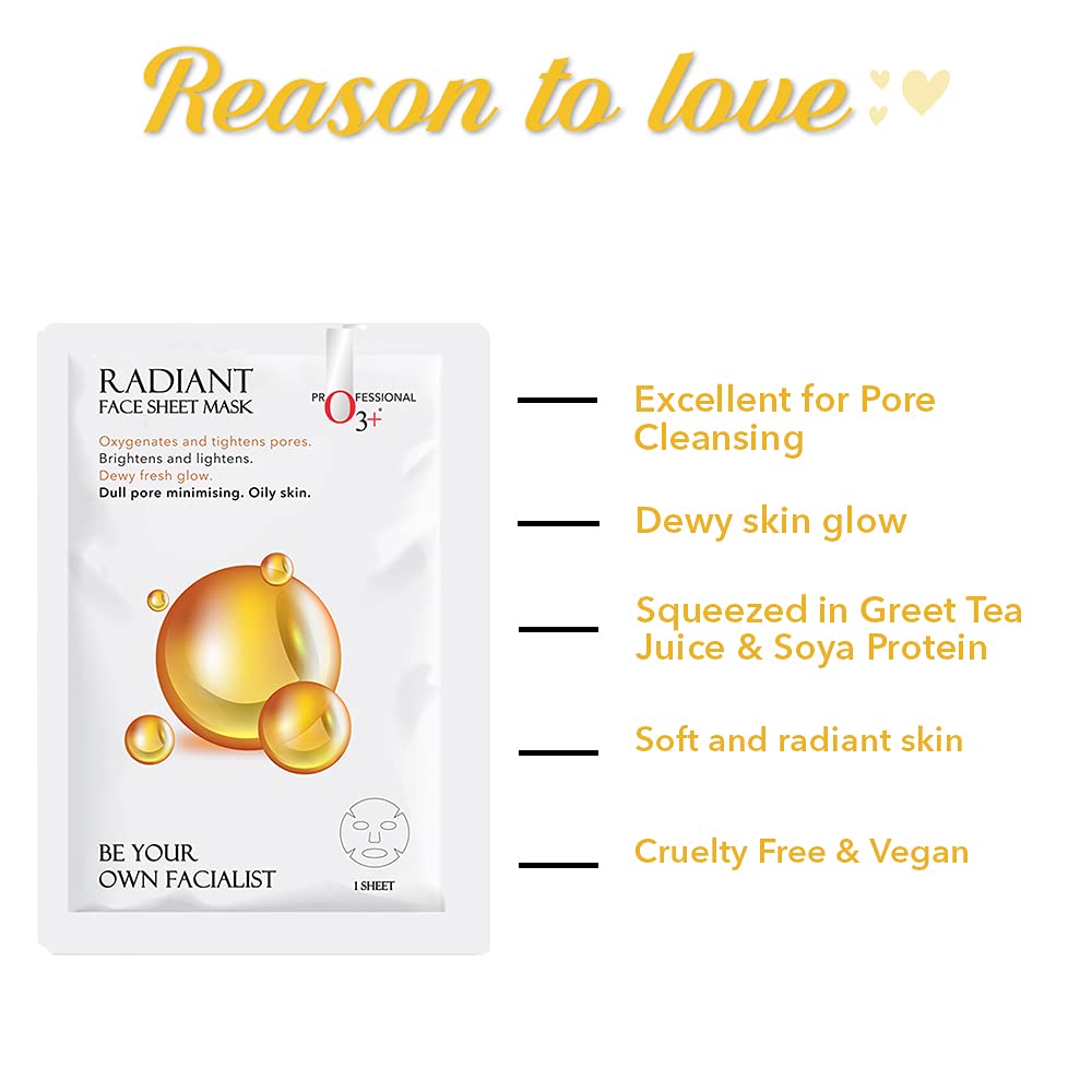 O3+ Facialist Radiant Face Sheet Mask for Oxygenates and tightens pores to reduce uneven skin tone