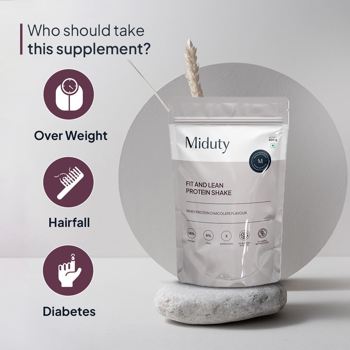 Zephivo Miduty by Palak Notes Fit N Lean Protein Shake Low-Carb Protein Shake Sweetened with Xylitol & Stevia, Ashwagandha, Garcinia Cambogia, MCT Powder - Lean Protein for Weight Loss - 500 grams