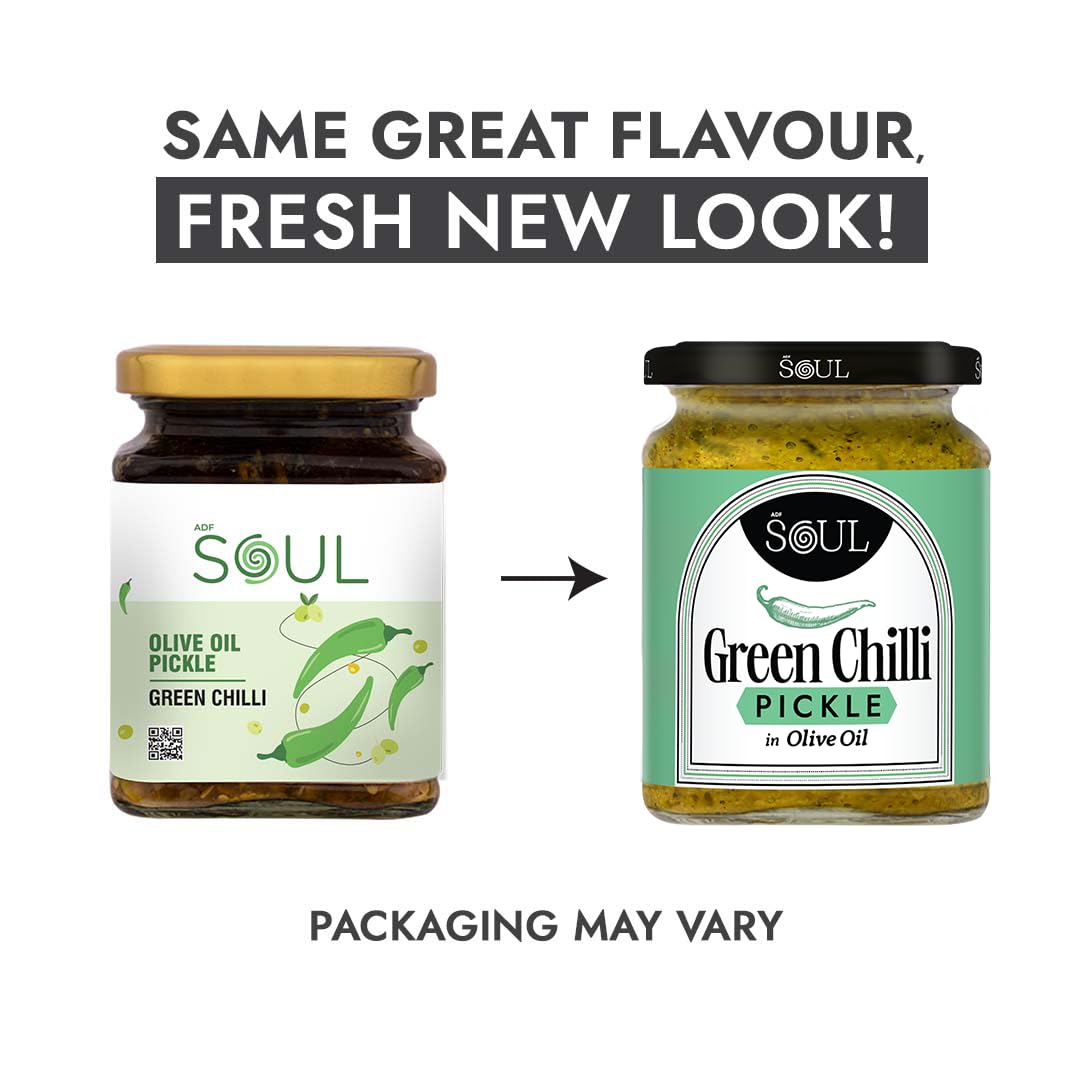 ADF Soul’s Spicy green chillies pickled in 100% Olive Oil with bold, tangy and traditional Indian spices | 265g