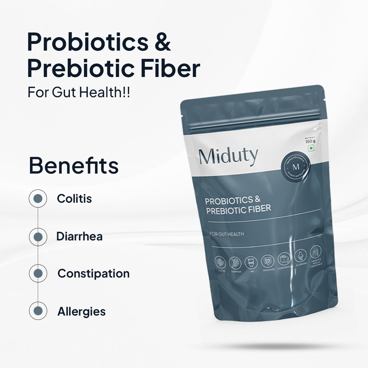 Zephivo Miduty Palak Notes Probiotics Prebiotic Powder for Gut Health - Men - Women - Kids - Patented Lacto Bacillus Coagulans - Immunity Support - Constipation Help- 150 gm