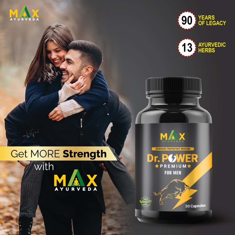 Max Ayurveda Dr Power Premium Capsules and King Power Massage Oil For Men (30 Capsules + 20ml Oil Bottle) Combo Pack