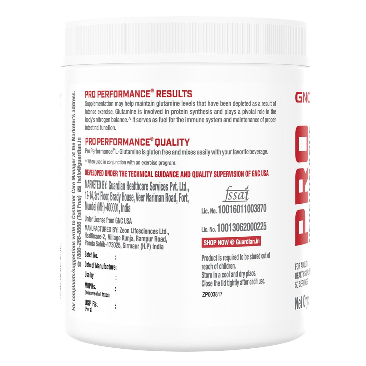 Zephivo GNC Pro Performance L-Glutamine 5000 mg | 250 gm | 50 Servings | Key Amino Acid For Faster Recovery | Boosts Immunity | Supports Intestinal Function | Lactose Free | Zero Gluten | Unflavoured