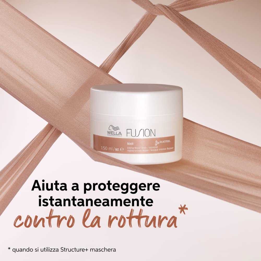 Wella Fusion hair care product jar with text on a wooden background