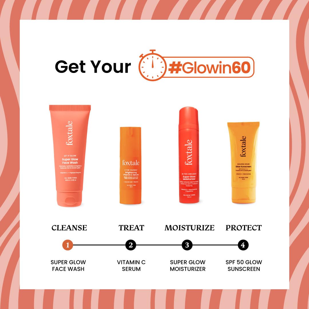 Foxtale Vitamin C Super Glow Face Wash with Papaya enzyme | Reduces Tan | Boosts Glow | Gently Exfoliates & Brightens Skin | Reduces Pigmentation | Face Wash for Men & Women- 100ml