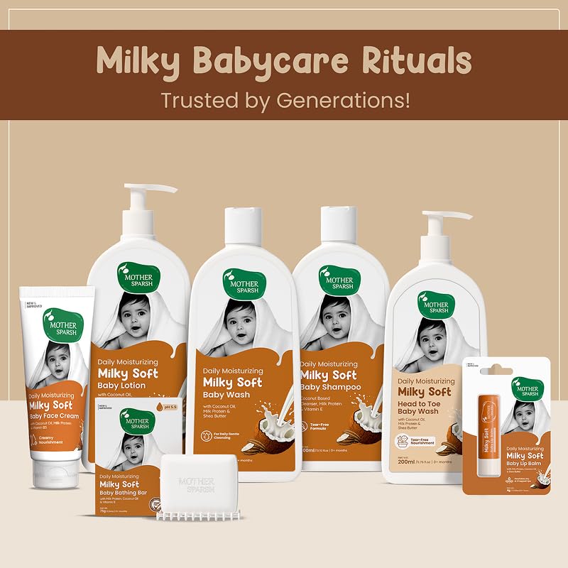 Mother Sparsh Milky Soft Baby Lotion - 200ml | with Milk Protein, Coconut Oil & Shea Butter | For 24Hrs Moisturization