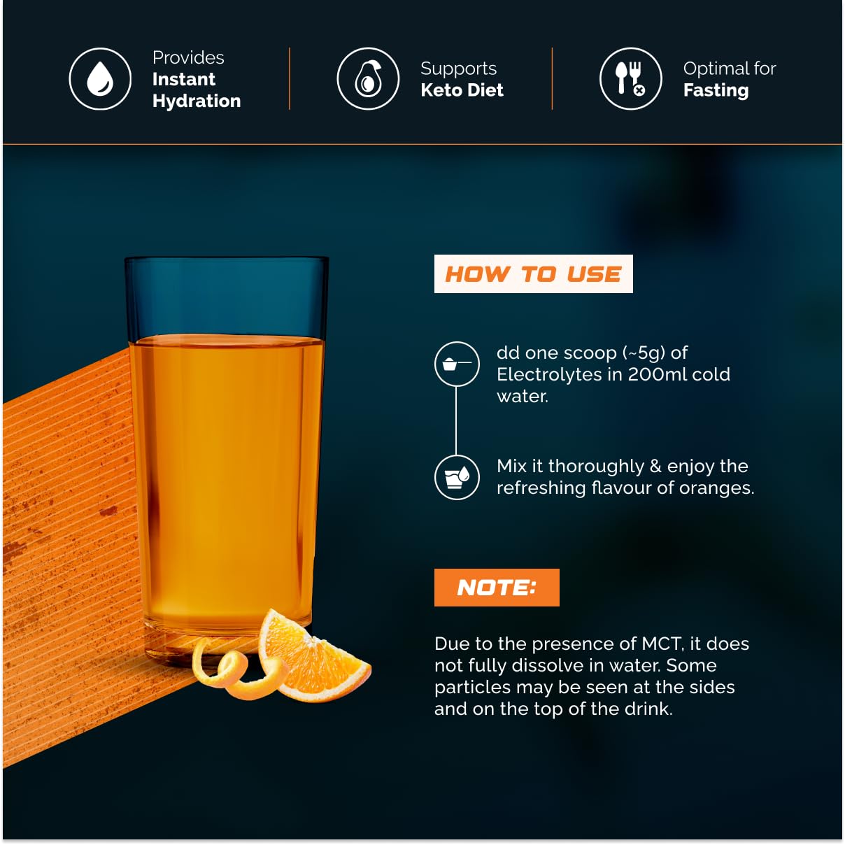 Wellcore - Electrolytes (200g) | Orange |Electrolyte Drink With 5 Vital Electrolytes: Na, Mg, Ca, K, PO4 |Sugar Free Electrolyte Powder|Fat Fuel Powered for Sustained Energy|Keto Electrolyte