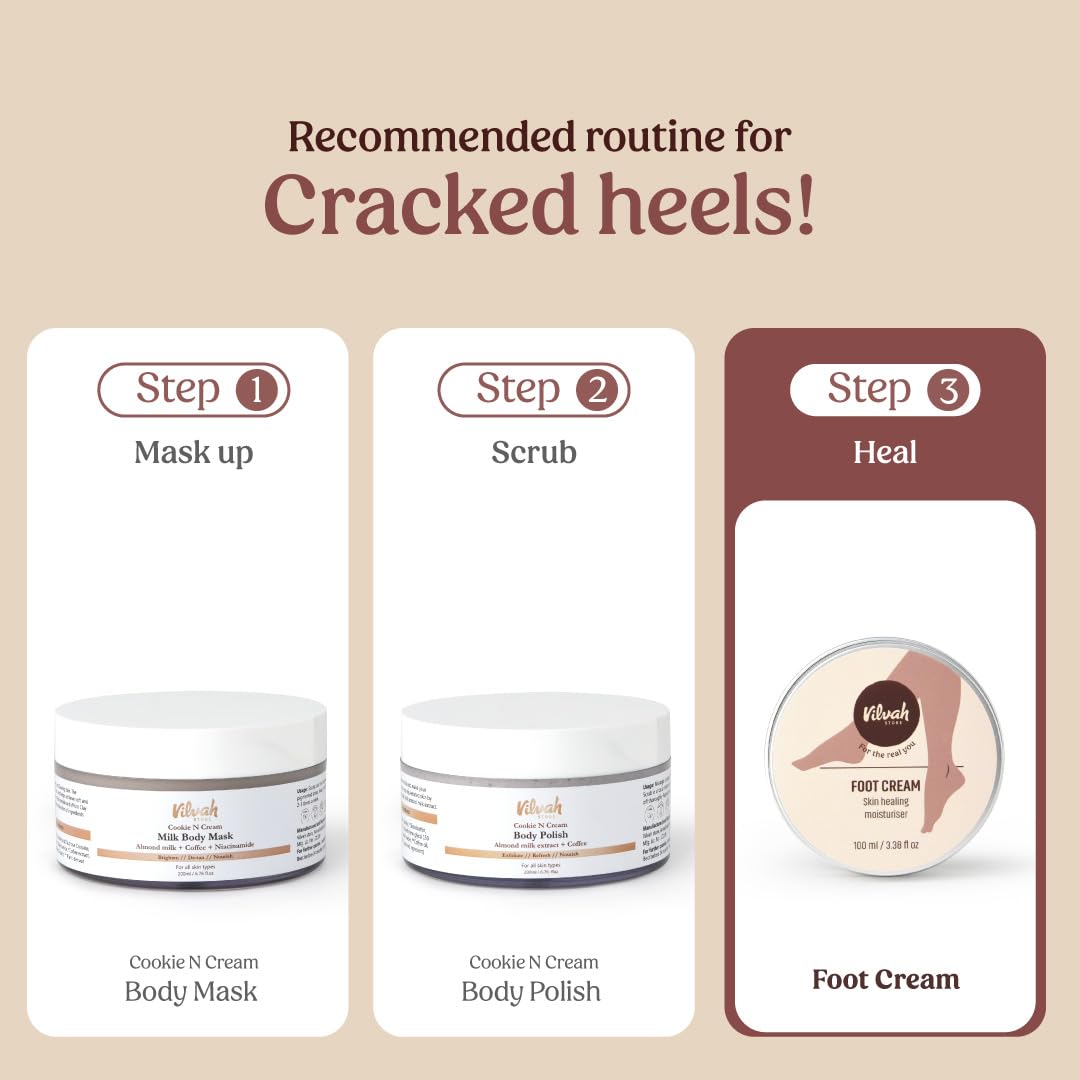 Vilvah Foot Cream for Cracked Heels | Repairs Dry, Rough & Damaged Feet | Softens Calluses & Removes Dead Skin | Deep Hydration & Odour Control | 100ml