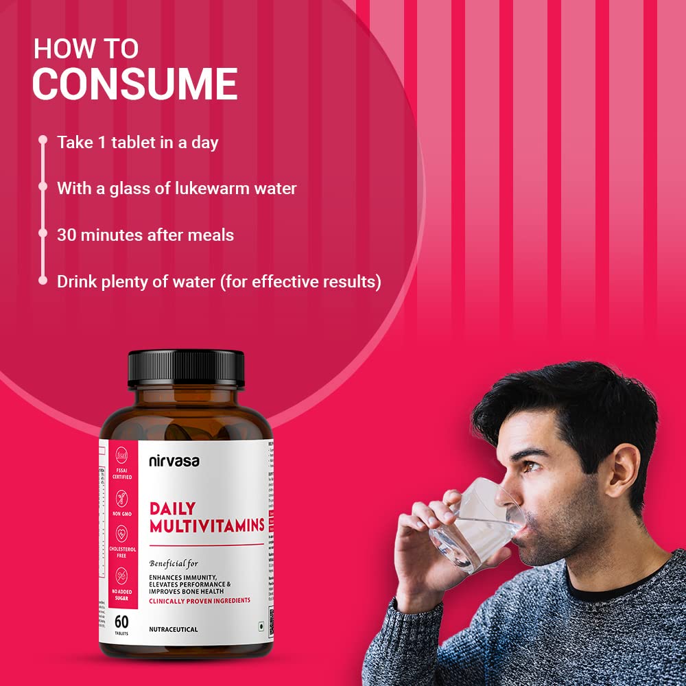 Nirvasa Daily Multivitamin Tablets for Men & Women | Enhances Immunity & Energy | Vitamin Tablets to Promote Healthy Bones, Joints & Muscles - 60 Tablets