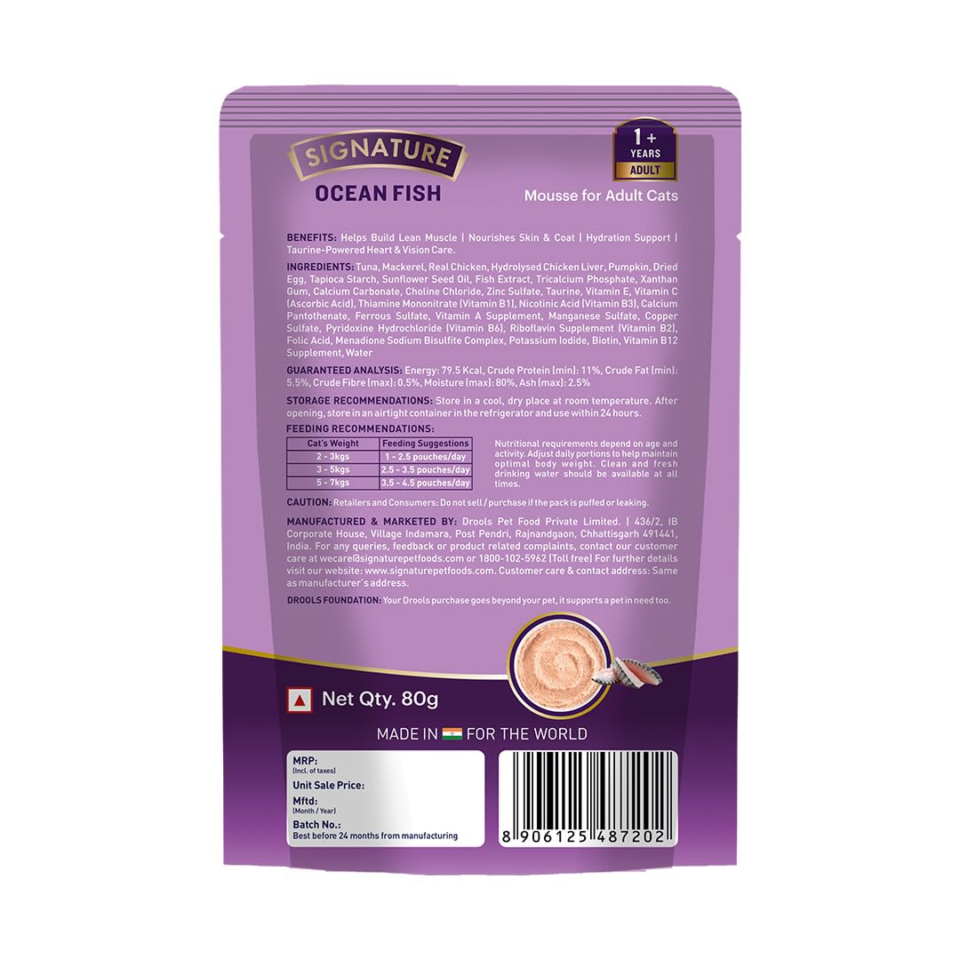 Grain Zero Adult Cat Wet Mousse 80gm | Ocean Fish | Rich in Protein, Promotes Hydration & Easy to Digest | Grain Free, No Artificial Flavours | Packed with Essential Vitamins & Antioxidants
