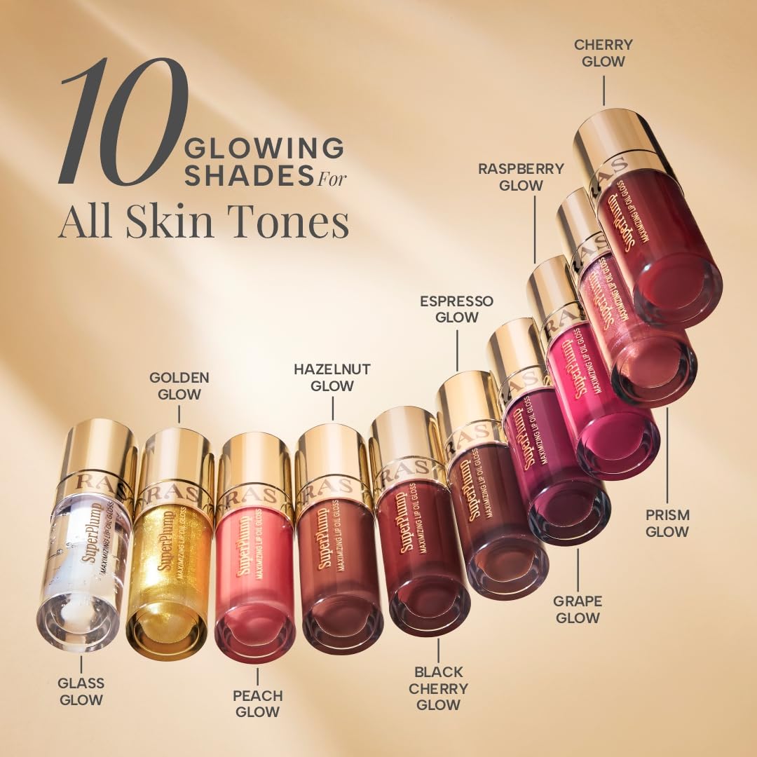RAS Luxury Oils Hydrating 4-in-1 Super Plump Lip Oil Gloss, Balm, Plumper & Gloss with SPF 20 | Enriched with Natural Oils, Peptides & Hyaluronic Acid - Golden Glow