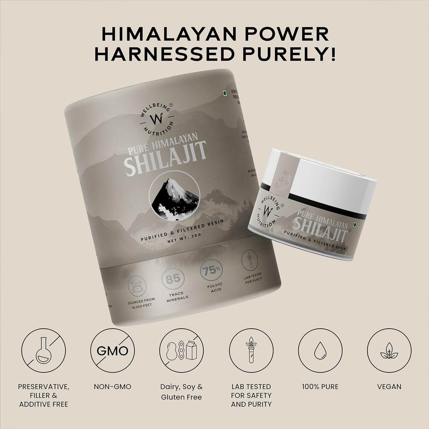 Wellbeing Nutrition Pure & Natural Himalayan Shilajit Original Resin 20g for Strength, Stamina & Performance | Shilajit Resin for Men & Women with 75% Fulvic Acid & 85 Trace Minerals | Lab Tested