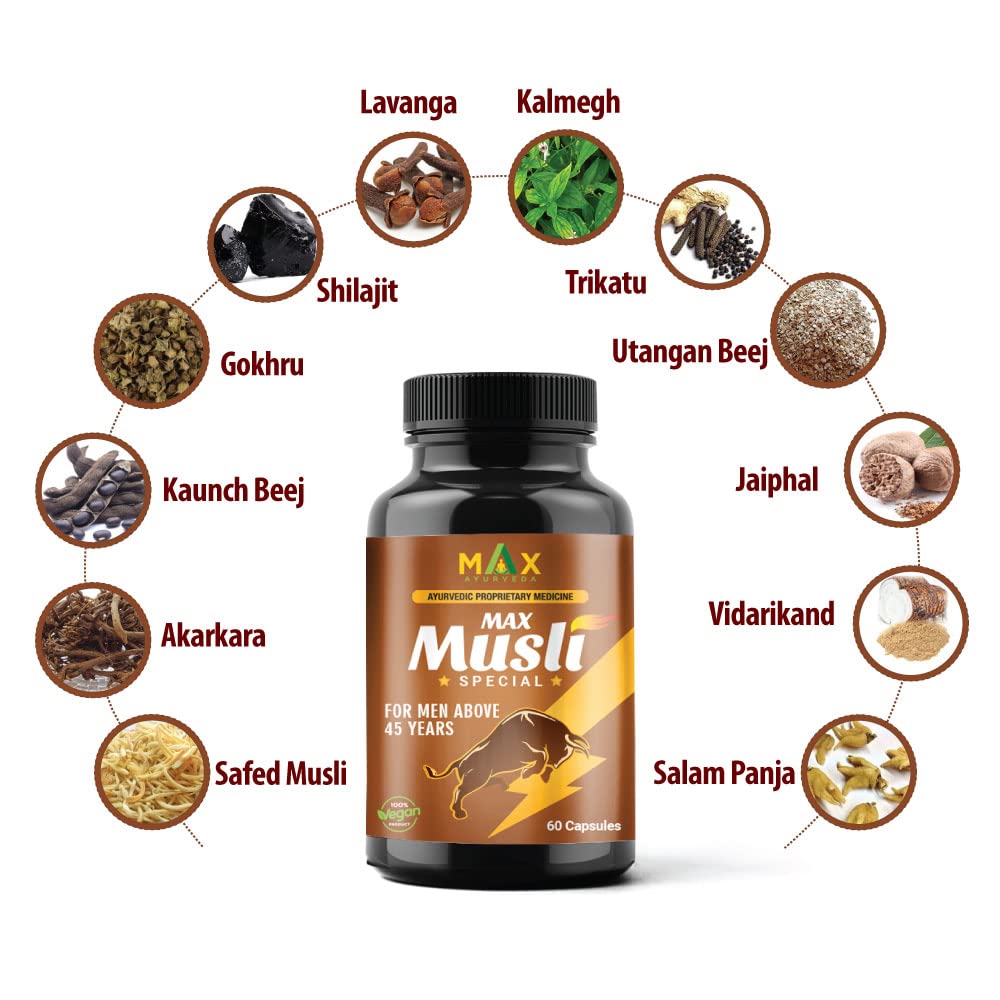 Max Ayurveda Musli Special (For 45+ Men) & King Ayurvedic Massage Oil - Combo (30 Capsules + 1 Oil Bottle)