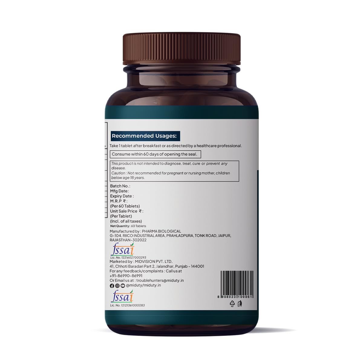 Zephivo Miduty by Palak Notes Berberine HCL Triple Benefits of Blood Sugar Control, Vitamins, Minerals - Diabetic and Pre-Diabetic Care - Stop Sugar Cravings - Lower Blood Sugar levels - 60 Tablets