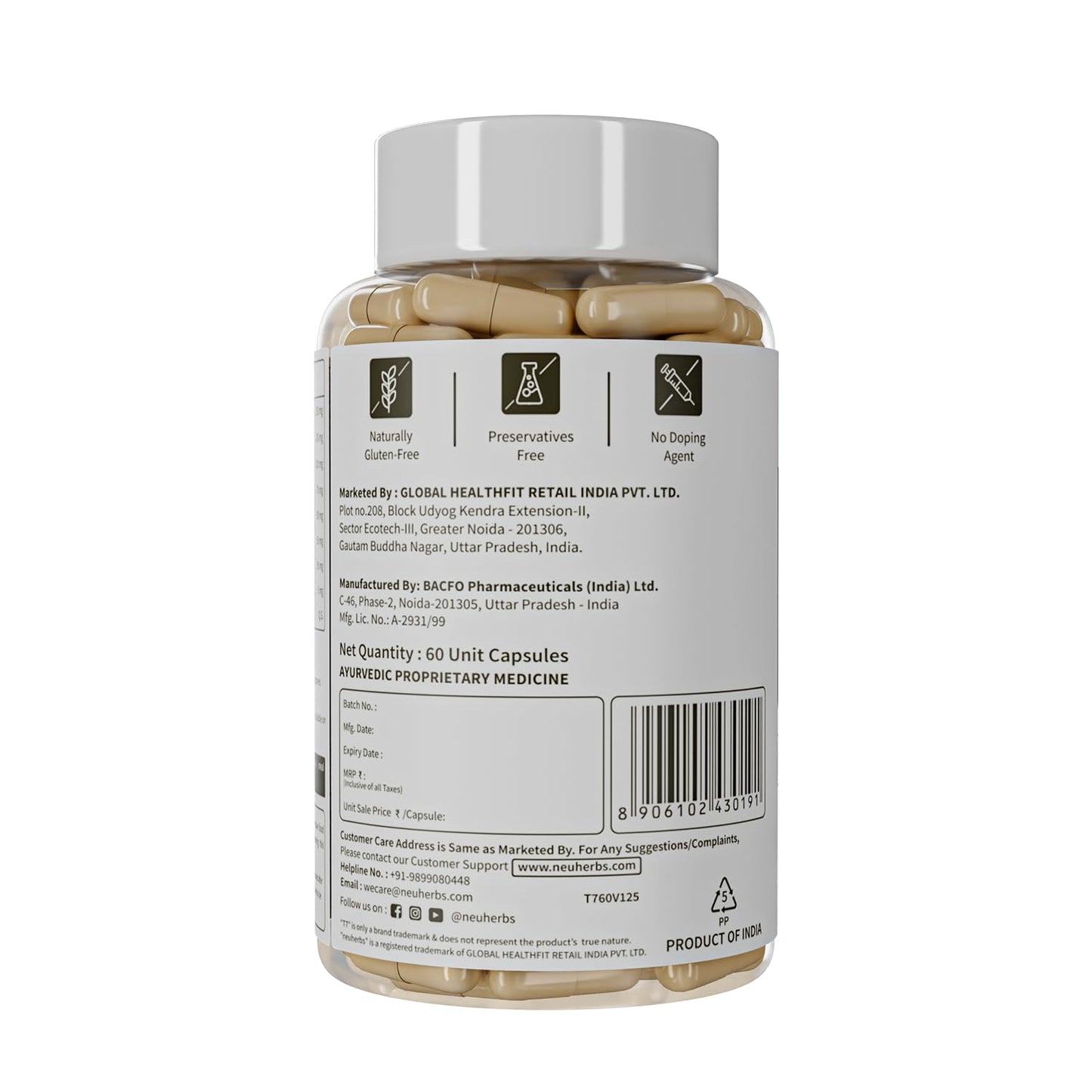 Neuherbs Ayurvedic T7 Test On For Men, With Shilajit, Ashwagandha, Gokshura, Kali Mirch, Safed Musli, Kapikachhu seed for Muscle Growth, Strength & Stamina | 60 Capsules