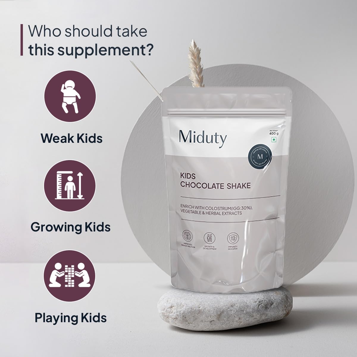 Zephivo Miduty by Palak Notes Kids Chocolate Shake, Kids Chocolate Powder, Immunity Booster, Added Colostrum, Nutrient-rich Blend of Vitamins, Minerals, MCT Powder, Brahmi Extract, Brain Immunity - 400g