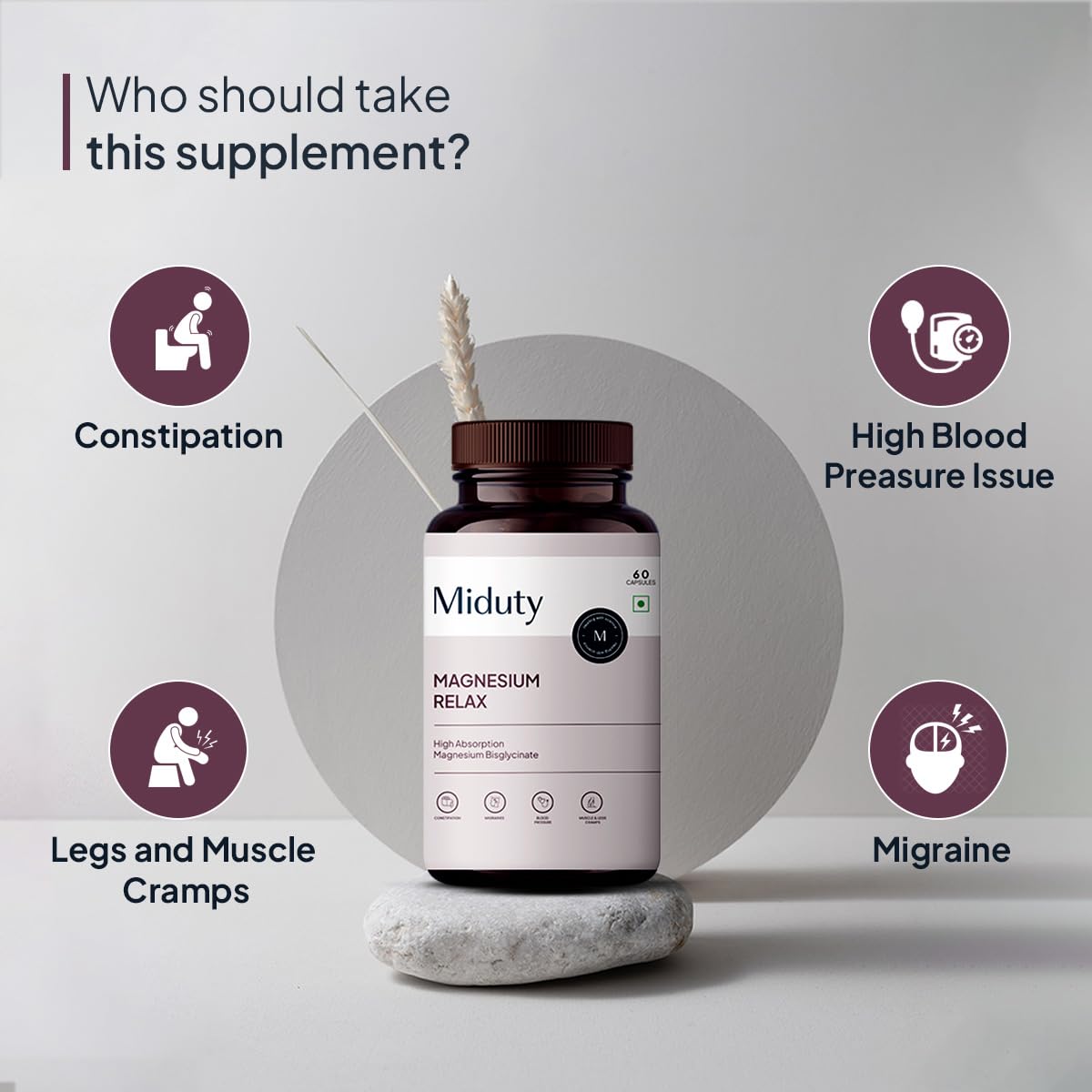 Zephivo Miduty Palak Notes Magnesium Relax Supplement Tablets - Best Magnesium Bis glycinate For Men and Women- Magnesium Oxide Vitamin B6 B5 - Leg cramps - Muscle Cramp-Migraine -Good Sleep-60 Capsules