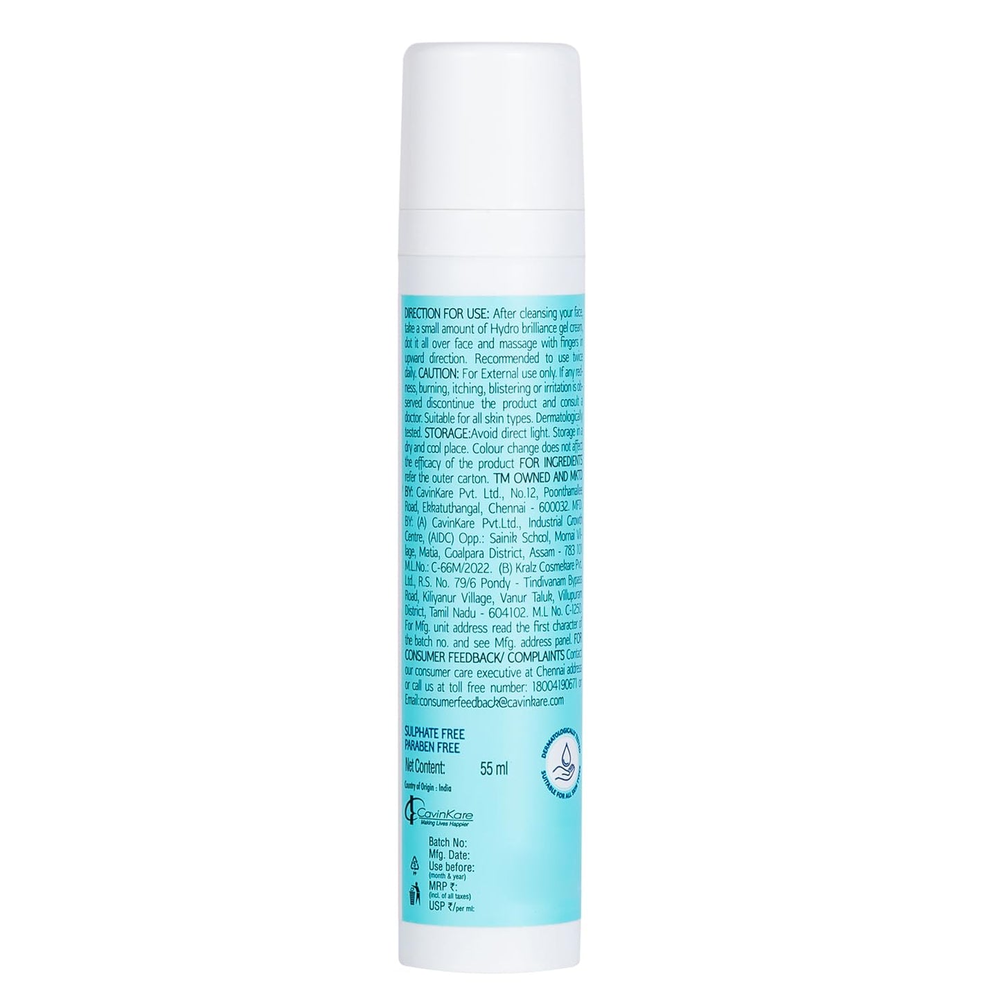 Raaga Professional Hydro Brilliance Gel Cream | Hyaluronic Filler with Ceramides | Paraben Free, Sulphate Free, Dermatologically Tested (55 ml)