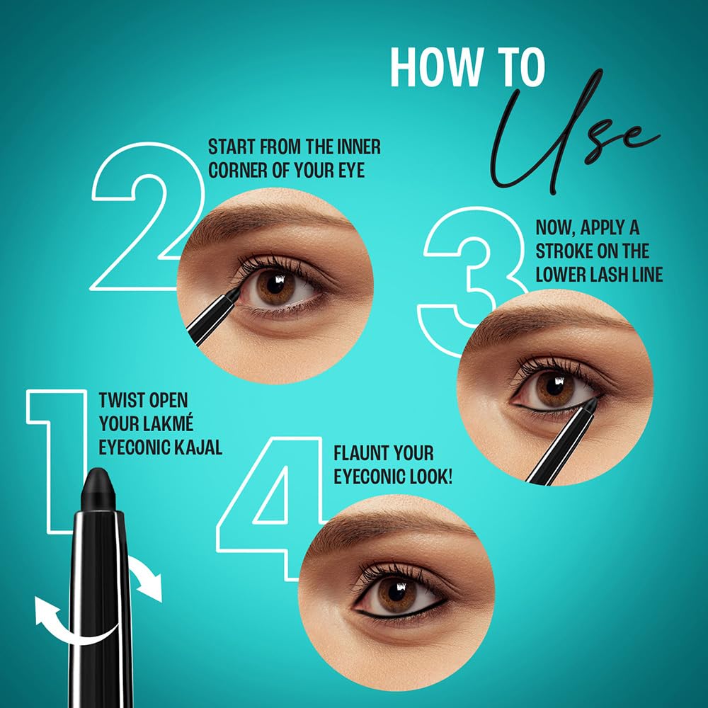 Lakme 9 to 5 Eyeconic Kajal Twin Pack, Matte Waterproof Kohl, Smudge Proof Kajal Pencils that lasts hours, Pack of 2- Deep Black, 0.35g