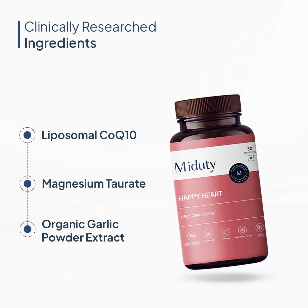 Zephivo Miduty by Palak Notes Happy Heart - Liposomal CoQ10 - Heart Health Supplement - Methyl Folate - D-Chiro-Inositol - Blood Pressure Control, Healthy Skin, Heart Health & Kidney Health - 30 Capsules