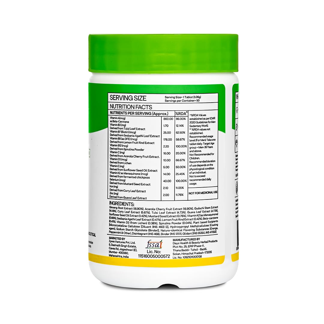 OZiva Plant Based Multivitamins for Men 35+| For Heart & Muscle Health, Stamina & Performance| With Guduchi Extract, Vegan Vitamin D3, 50 Vegetarian Capsules