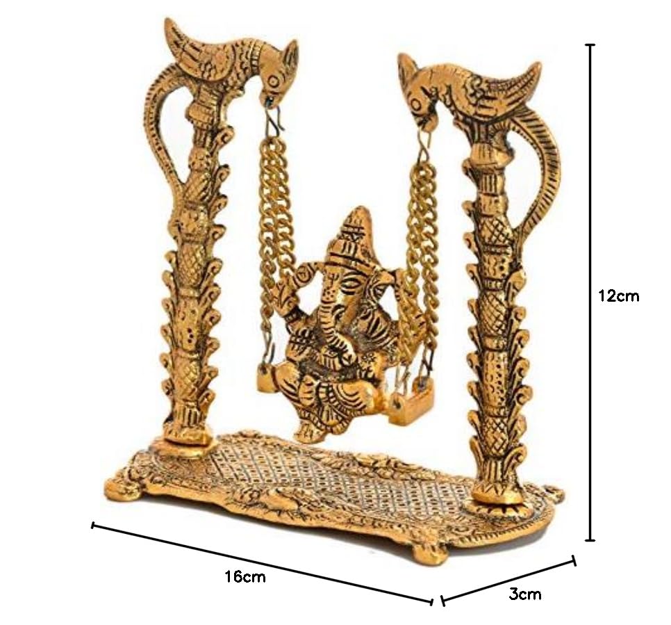Metal God Ganesh Ganpati on Swing Idol Sculpture Showpiece Home Decor & Office Decoration (Golden)