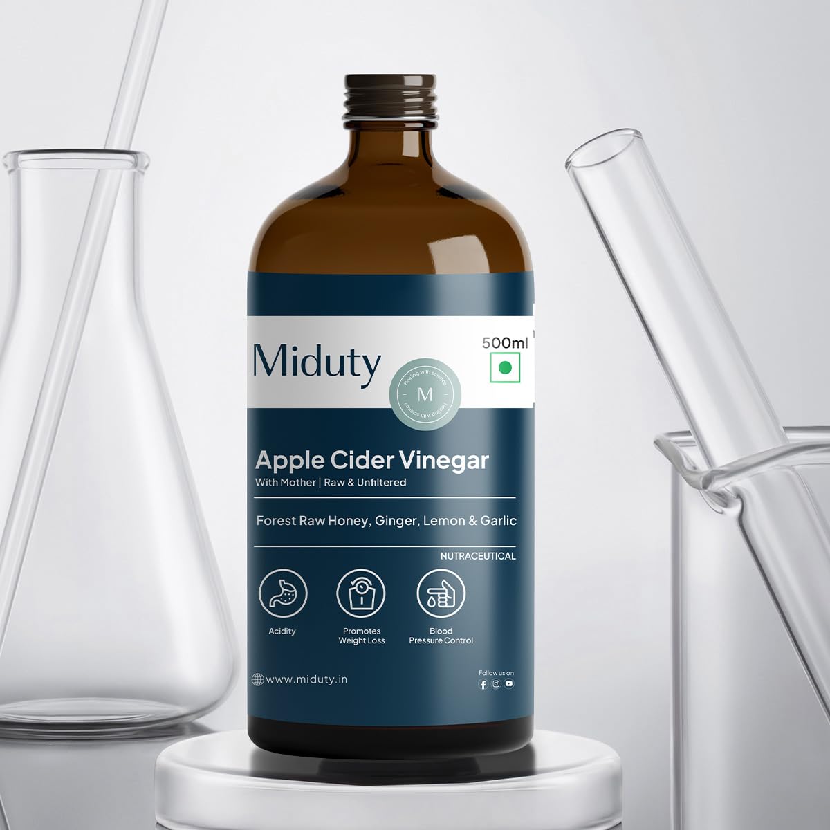 Zephivo Miduty Palak Notes Apple Cider Vinegar | Apple Cider Vinegar supplement | Weight loss Supplement | Apple Cider Vinegar syrup | Digestive enzyme Supplement (Honey, Ginger, Lemon, Garlic)