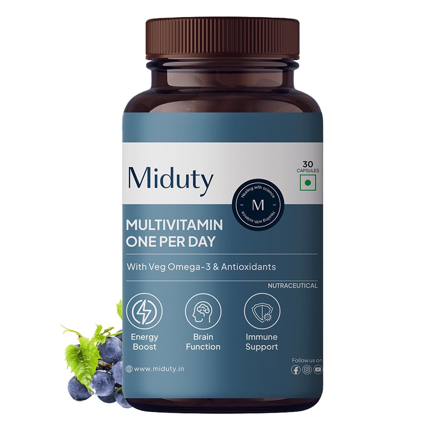 Zephivo Miduty by Palak Notes Multivitamin, Multivitamin with Omega 3 Immunity Booster & Muscle Function Multivitamin for Men & Women, Multivitamin Supplement Multivitamin Pack - 30 Capsule