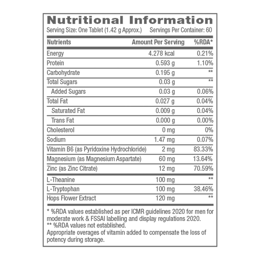 Zephivo GNC Pro Performance Zinc Magnesium Amino Complex | 60 Tablets | Promotes Restful Sleep | Relieves Stress | Boosts Immunity | Calms Nerves | Contains Vitamin B6 & Hops Flower Extract | USA Formulated