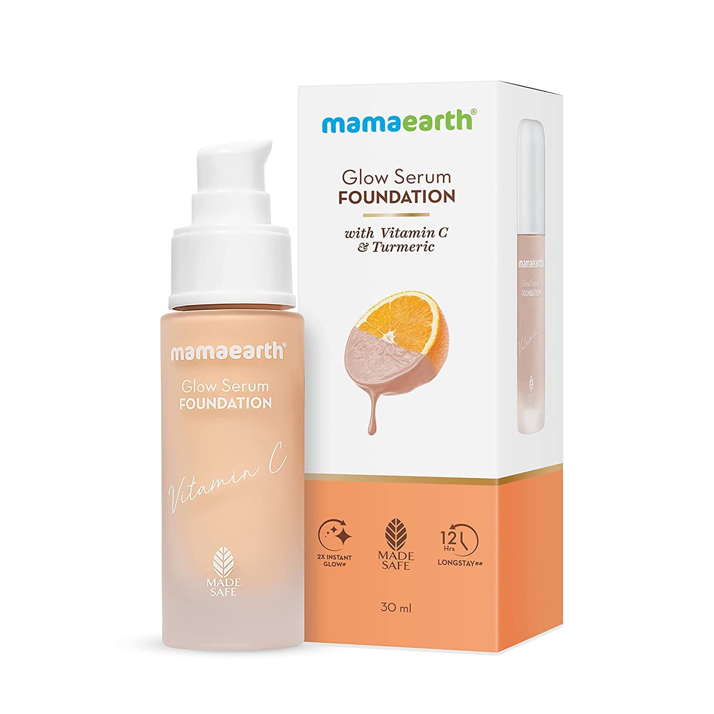 Mamaearth Glow Serum Medium Foundation Dewy With Vitamin C & Turmeric For 12-Hour Long Stay - 01 Ivory Glow - 30 Ml, Normal