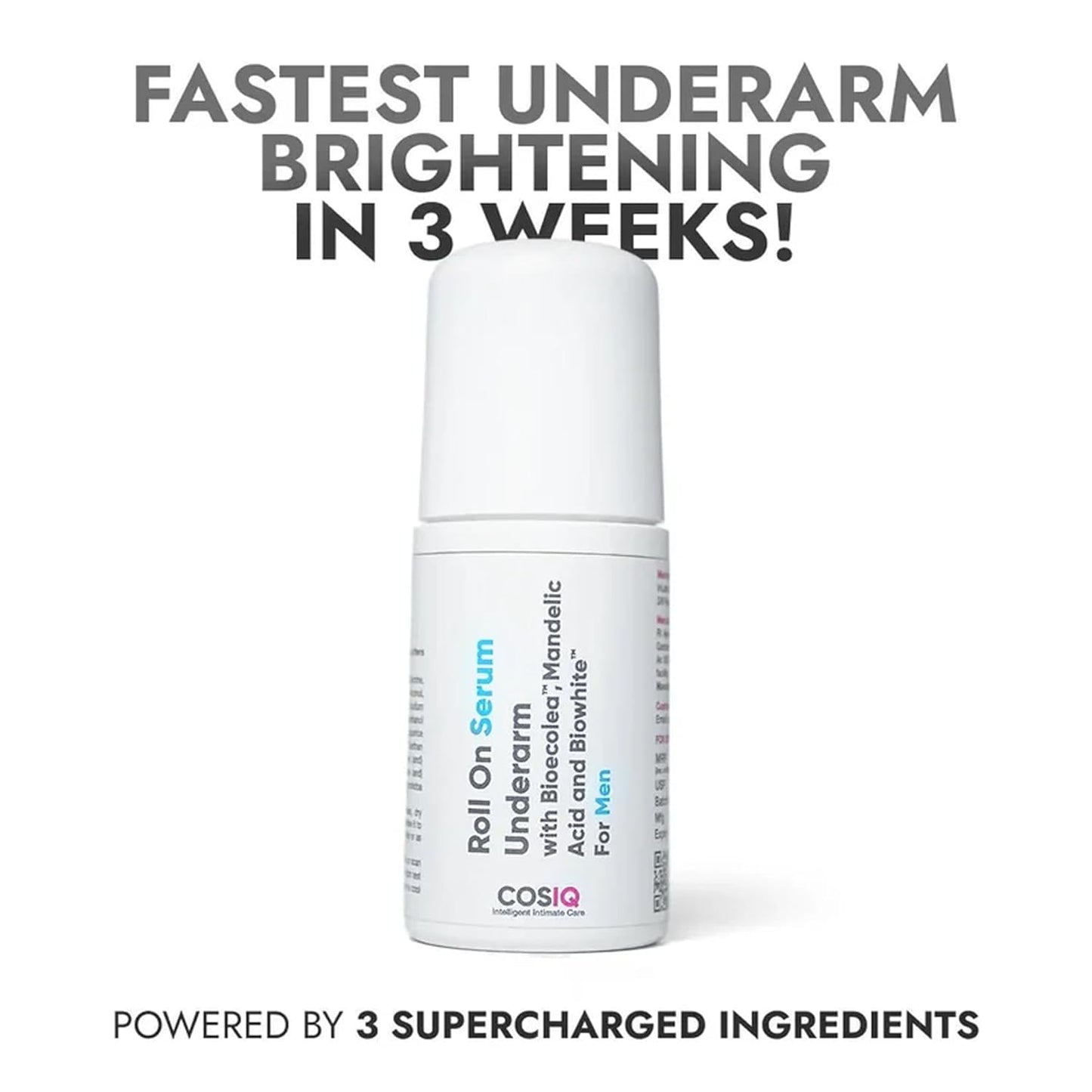 Cos-IQ Brightening Underarm Roll On Serum for Men | With Bioecolea, Mandelic Acid and Bio White | Prevents Body Odour, Brightens Skin & Exfoliates Underarms | Fresh & fragranced | Suitable for Sensitive Skin | 40ml
