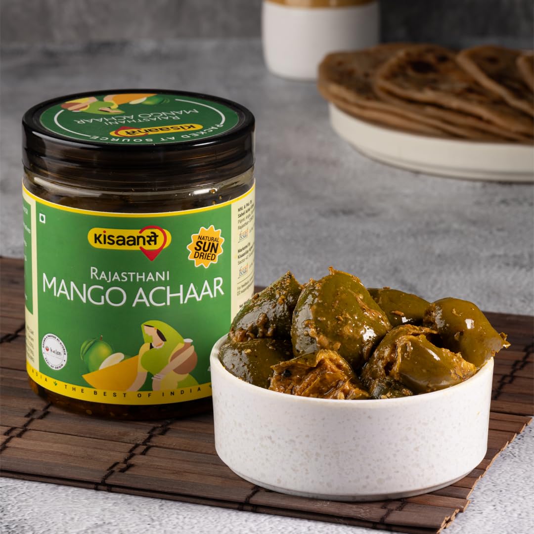 Rajasthani Mango Pickle 400GM | Natural Sun Dried | No Vinegar or Preservatives Homemade Traditional Indian Achaar | Less Oil home made Pickle in fresh | Sukha Aam Ka Achaar