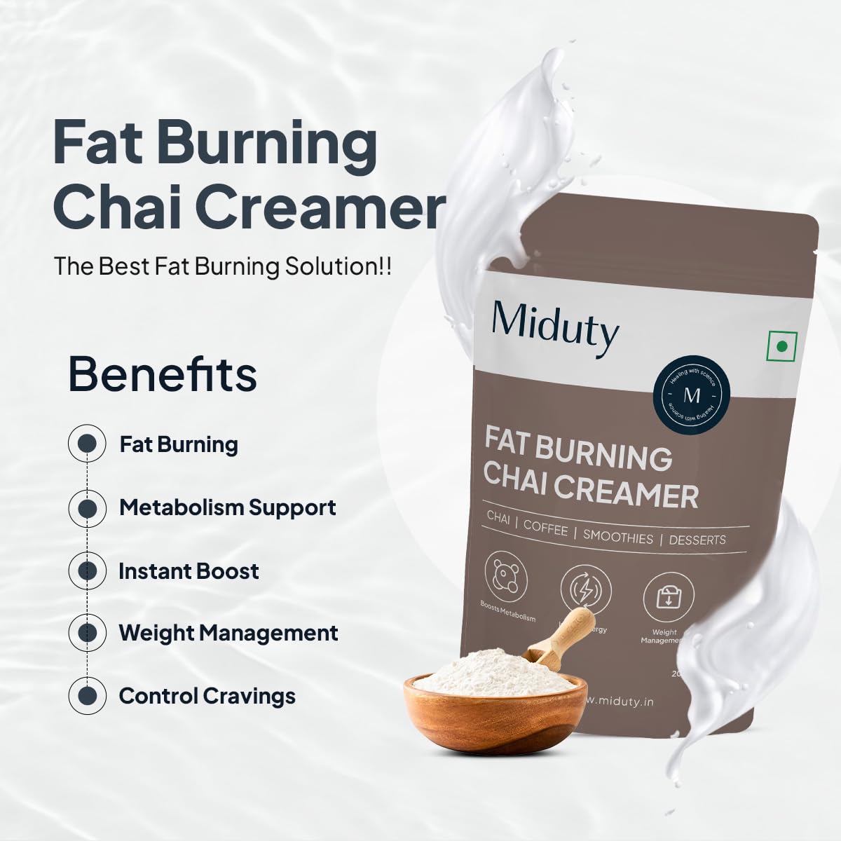 Zephivo Miduty by Palak Notes Fat Burning Chai Creamer - Fat Burning - Metabolism - Fat loss - Weight management - Diabetes care - Medium Chain Triglyceride MCT Powder 200g (1)