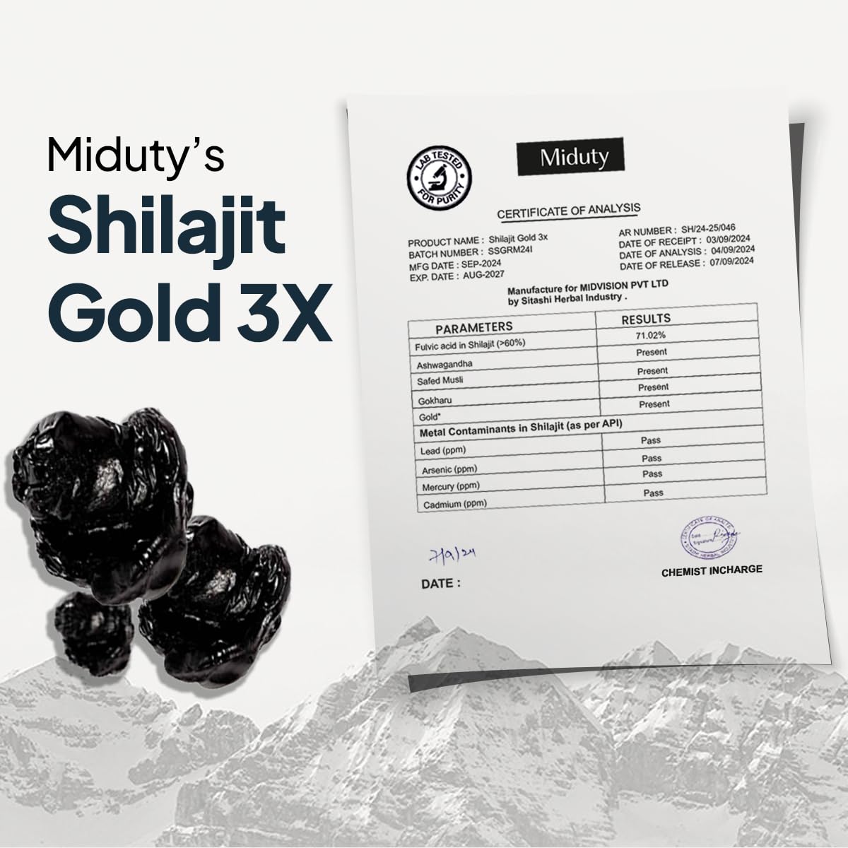 Zephivo Miduty Shilajit Gold 3X - Ashwagandha - Himalayan Shilajit Gold - Original Shilajit Gold Resin - Shilajit for Men - 20g