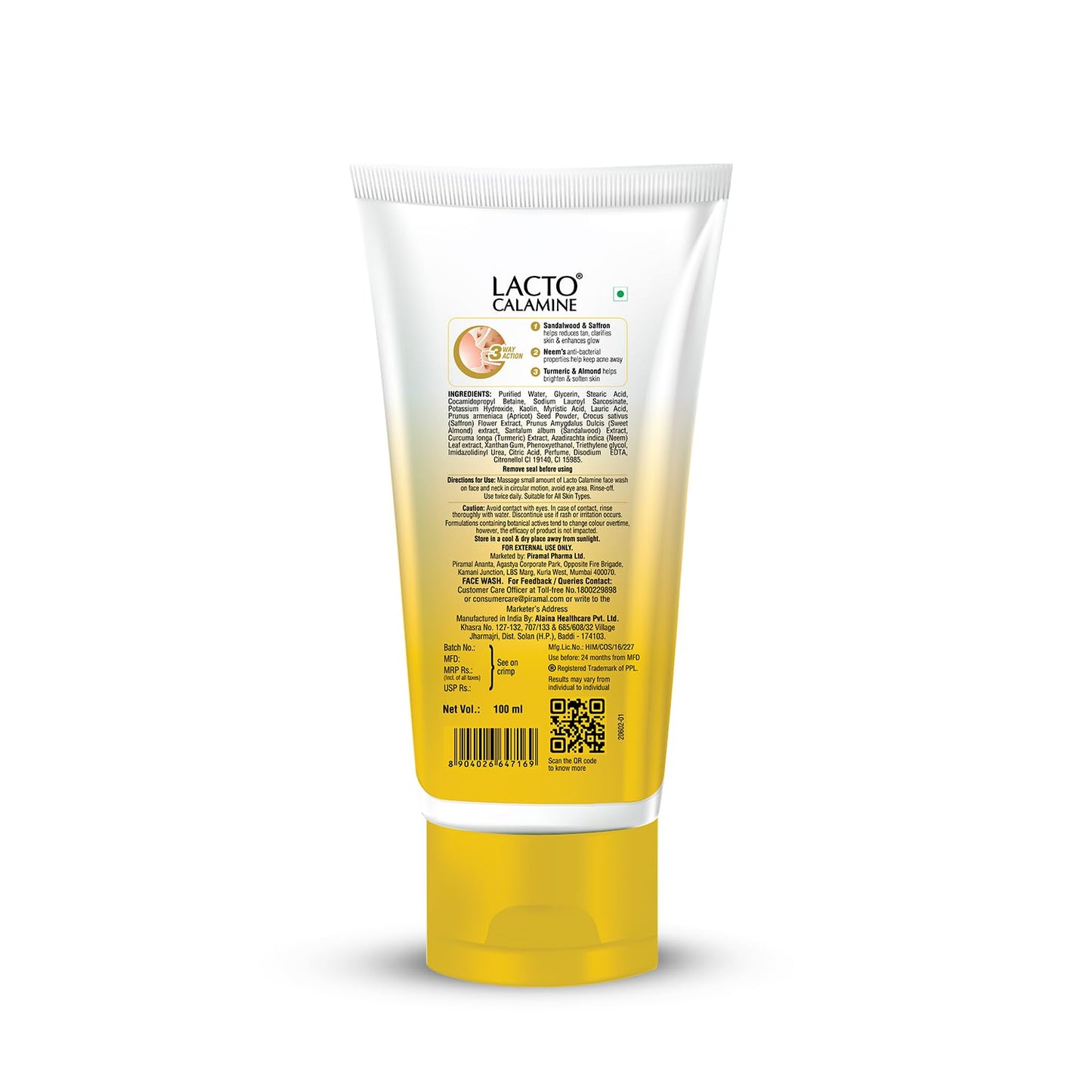 Lacto Calamine Ubtan Face Wash for Glowing Skin | Natural Face Wash with Sandalwood, Saffron, Neem, Almond & Turmeric | Exfoliating Facewash reduces Tan | Sulphate, Paraben Free | 100 ml Pack of 1