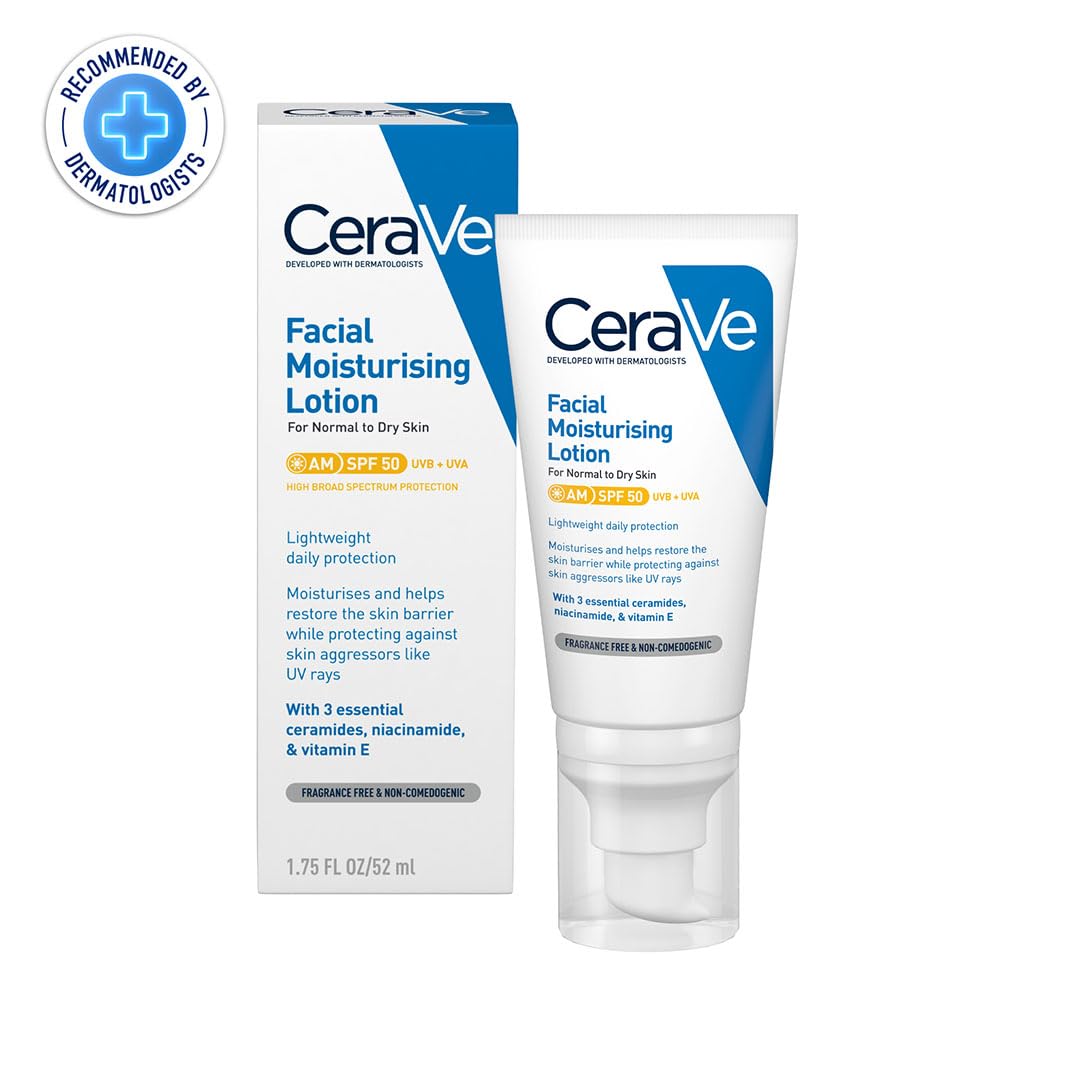 CeraVe facial moisturizing lotion with packaging on a white background