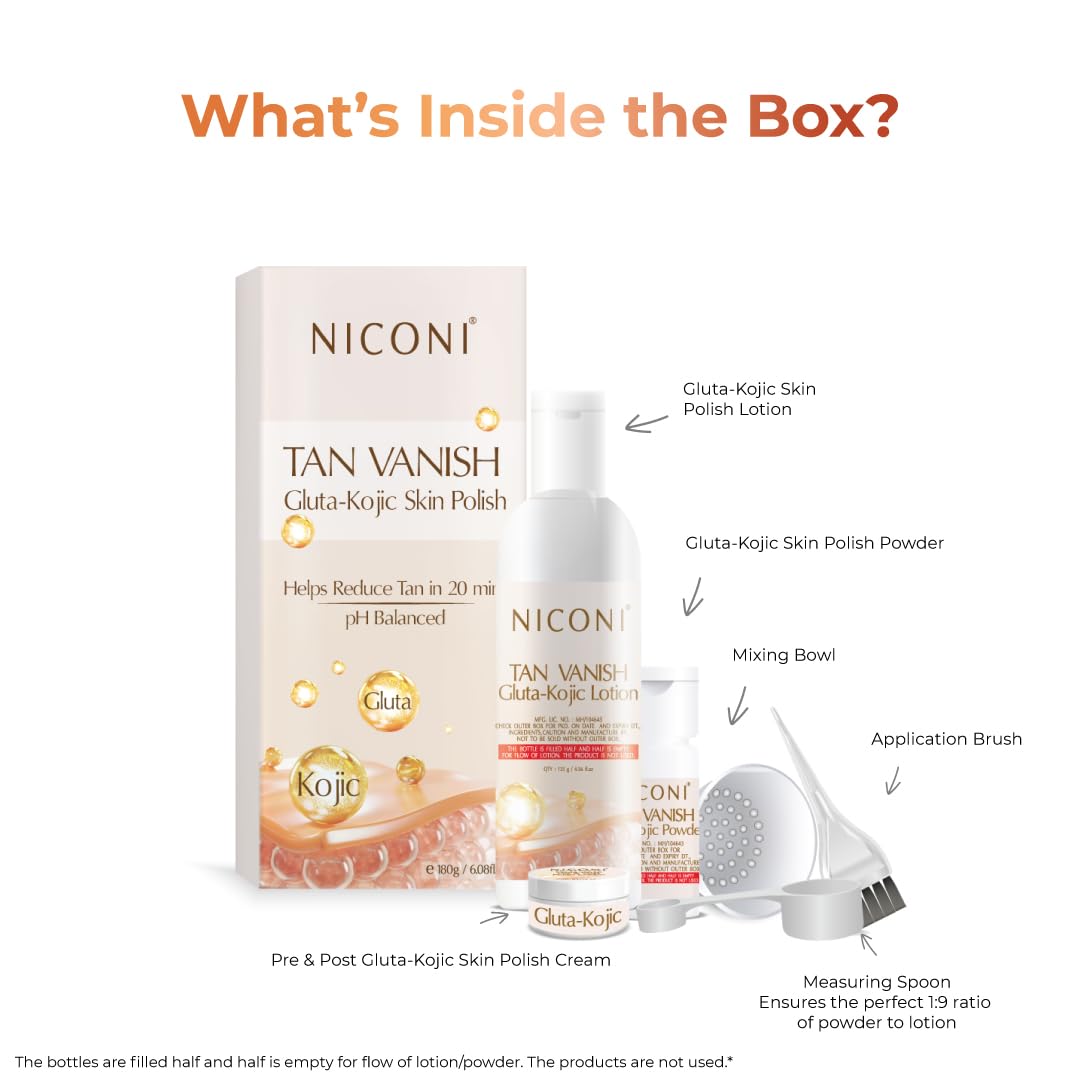 NICONI Tan Vanish Gluta-Kojic Skin Polish | Instant Tan Removal & Glow | Infused with Kojic Acid & Glutathione | Ideal for All Skin Types | Lightens Suntan | 180g