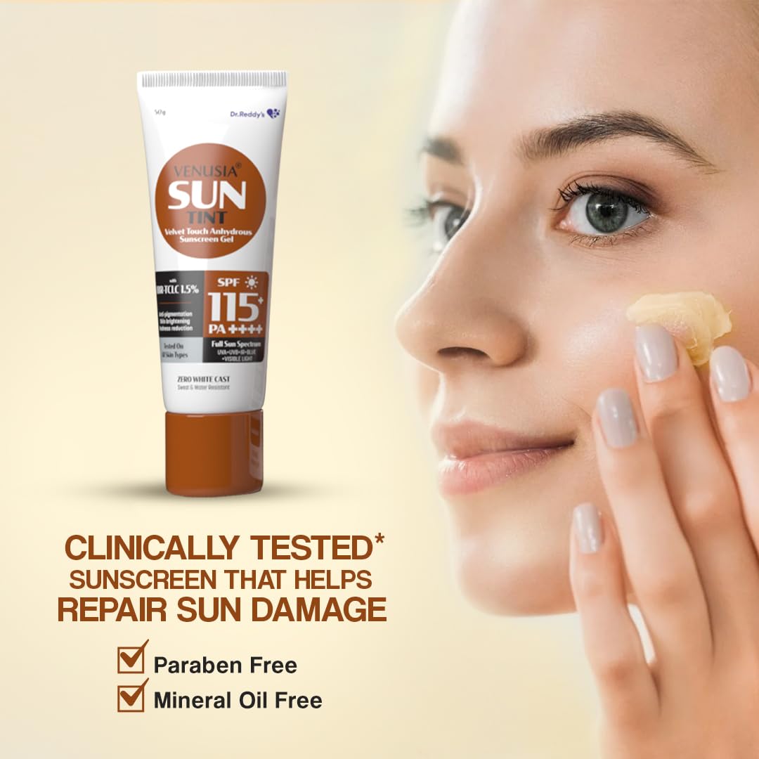 VENUSIA Dr. Reddy's Sun Tint SPF 115|India's First Sunscreen with the Highest SPF|Matte-finish|Full Spectrum 12-Hour Protection|Reduces Pigmentation|Zero White Cast|Hypoallergenic and Paraben-free|50g
