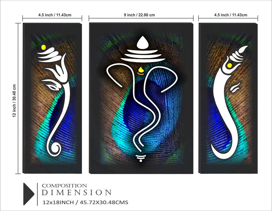 Ganesha UV Textured Home Decorative Self Adhesive Religious Painting Set of 3 (Multicolour, 12 Inch X 18 Inch, SANFJM1010)