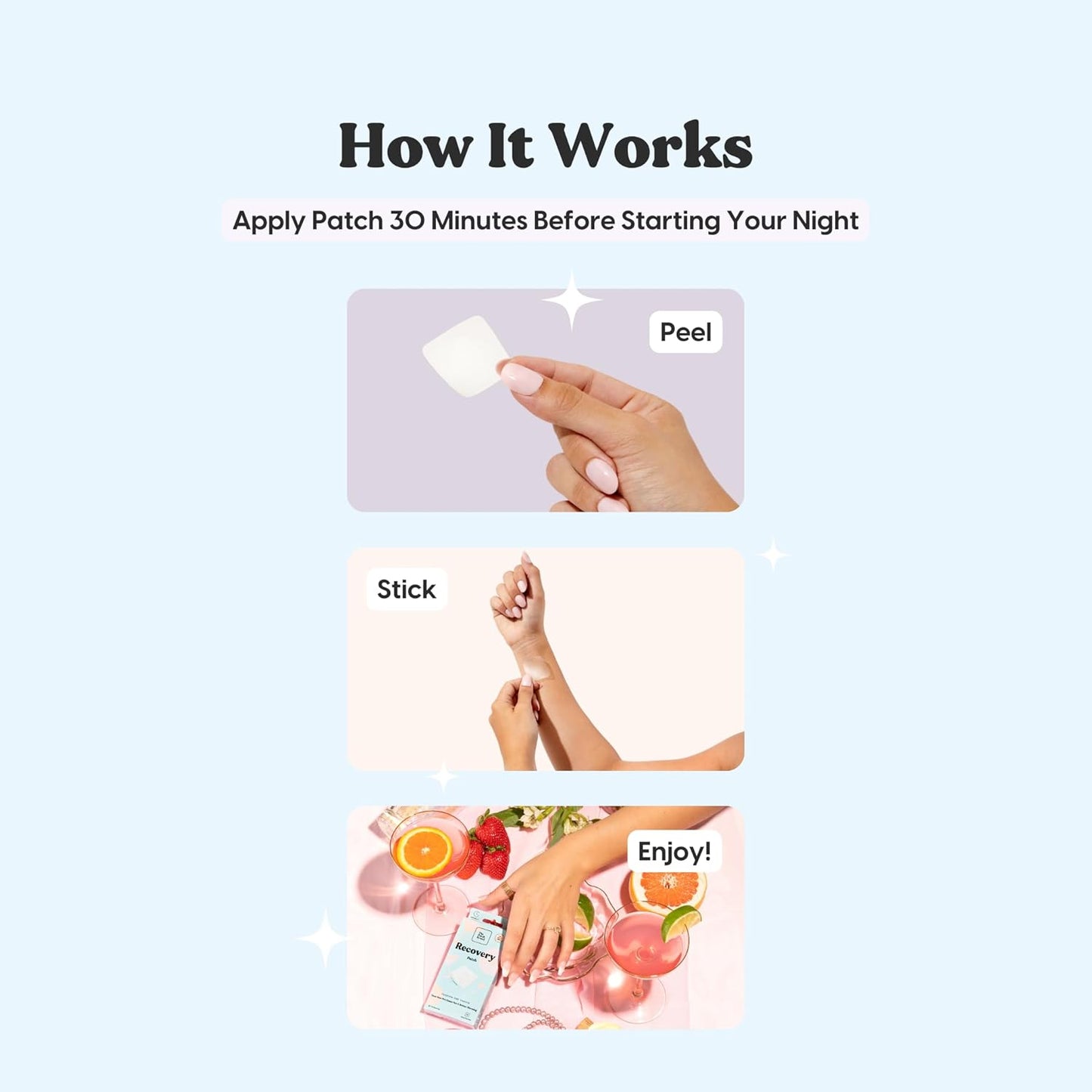 The Patch Brand Recovery Patches | Supports Morning After with Vitamin B1, DHM, Glutathione | Party & Travel Must Haves | Long Lasting Water Resistant Patches (Pack of 1)
